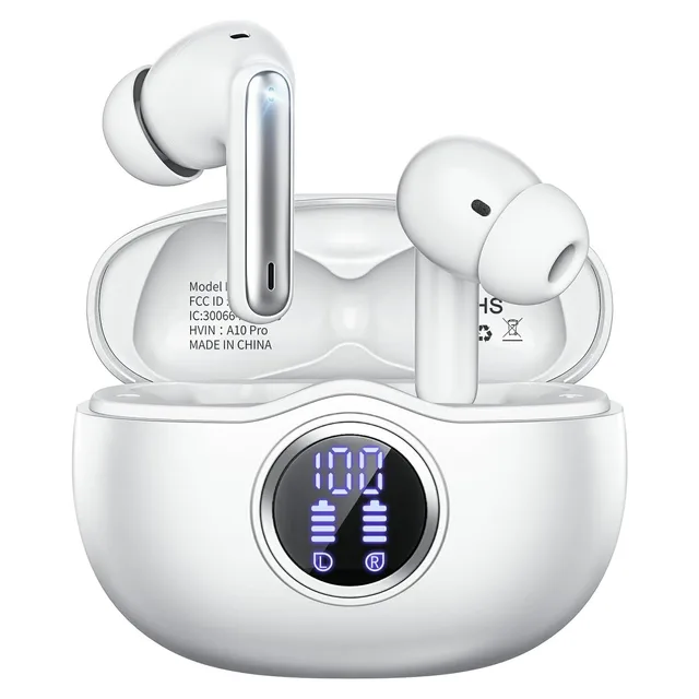 FHUMSH A10 Pro LED Display Earbuds — White